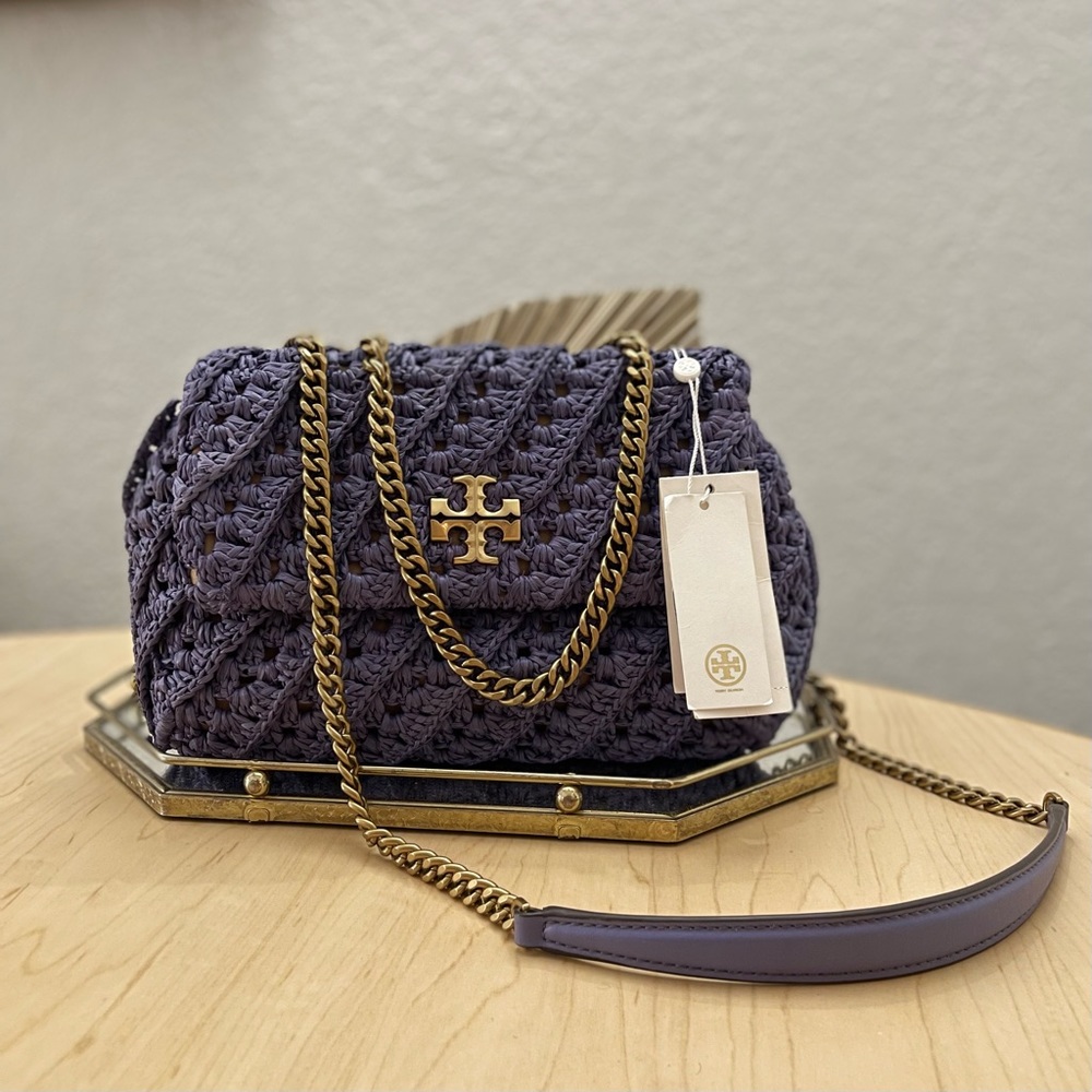 ★ SOLD ★ RARE Tory Burch Kira Crochet Small Convertible Purse in Dark Lotus